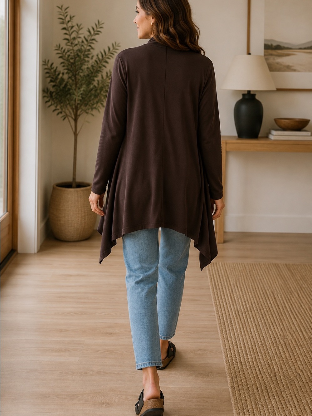 Liz Claiborne Weekend Sharkbite Cardigan Brown Open Front Rayon Large NWT - Picture 9 of 9